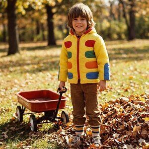 Vtg 70s Berni Water Repeller Jacket Kids Youth Size 5 Yellow Colorful Hooded